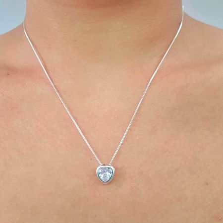 Colar Folheado A Prata 925 Com Zircônia Coração - Chérie Bijoux