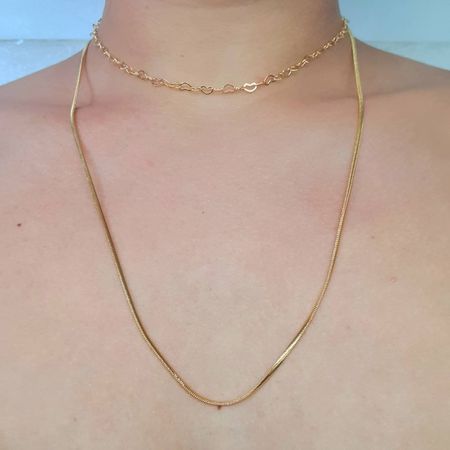 Colar Duplo Folheado a Ouro 18K Coração e Malha - Chérie Bijoux