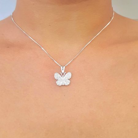 Colar Folheado A Prata 925 Com Zircônia Borboleta - Chérie Bijoux