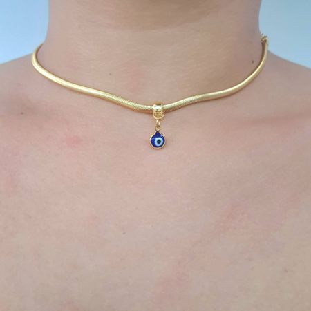 Colar Malha Folheado a Ouro 18K Olho Grego - Chérie Bijoux