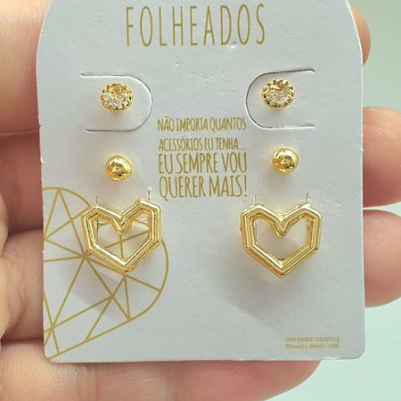 Kit De Brincos Folheados a Ouro 18K Coração - Chérie Bijoux