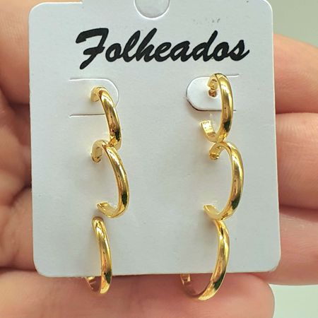 Kit De Mini Argolas Folheadas a Ouro 18K Lisas - Chérie Bijoux