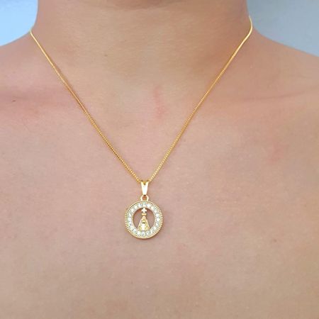 Colar Folheado a Ouro 18K Nossa Senhora Aparecida  - Chérie Bijoux