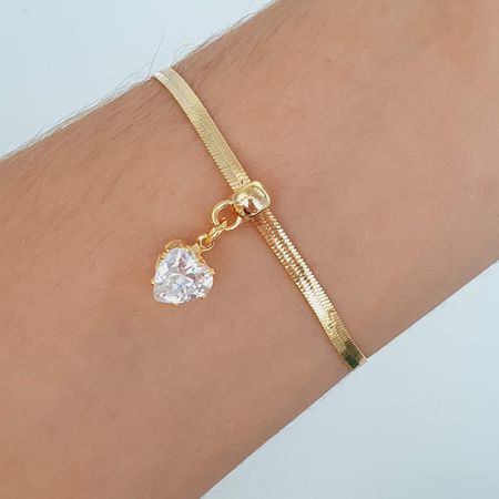 Pulseira Malha Folheada A Ouro 18K Coração - Chérie Bijoux