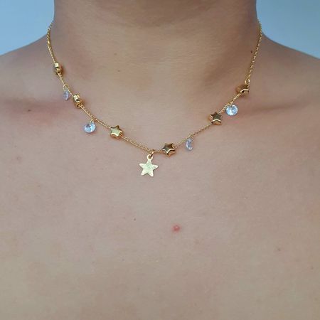Colar Folheado a Ouro 18K Estrelas e Pontos De Luz - Chérie Bijoux