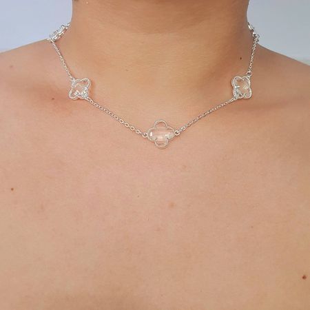 Colar Folheado A Prata 925 Trevo Branco - Chérie Bijoux