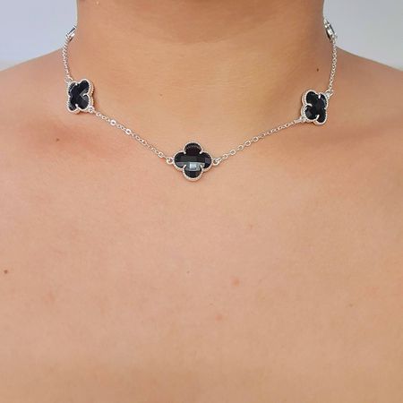 Colar Folheado A Prata 925 Trevo Preto - Chérie Bijoux