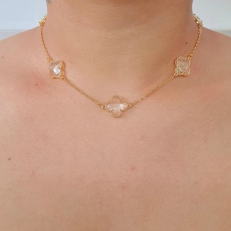 Colar Folheado a Ouro 18K Trevo Branco - Chérie Bijoux