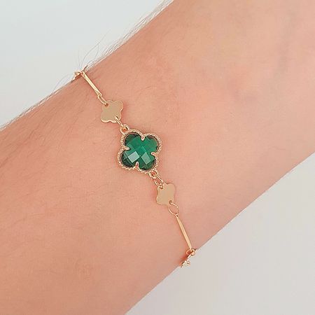 Pulseira Folheada A Ouro 18K Trevo Verde - Chérie Bijoux