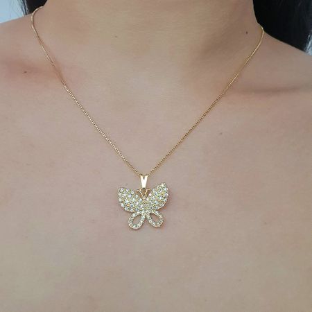 Colar Folheado a Ouro 18K Com Zircônia Borboleta - Chérie Bijoux