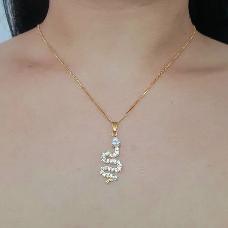 Colar Folheado a Ouro 18K Com Zircônia Snake - Chérie Bijoux