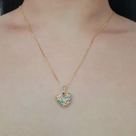 Colar Folheado a Ouro 18K Com Zircônia Coração Col... - Chérie Bijoux