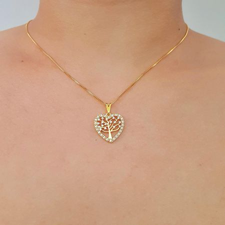 Colar Folheado a Ouro 18K Com Zircônia Árvore Da V... - Chérie Bijoux