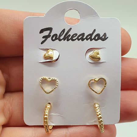 Kit De Brincos Folheados a Ouro 18K Coração - Chérie Bijoux