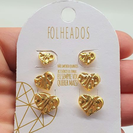 Kit De Brincos Folheados a Ouro 18K Coração Chapea... - Chérie Bijoux