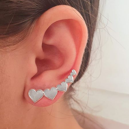 Brinco Ear Cuff Folheado a Prata 925 Coração Textu... - Chérie Bijoux