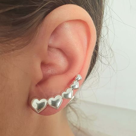 Brinco Ear Cuff Folheado a Prata 925 Coração - Chérie Bijoux