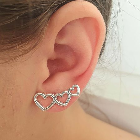 Brinco Ear Cuff Folheado a Prata 925 Coração Vazad... - Chérie Bijoux