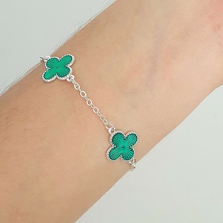 Pulseira Folheada A Prata 925 Trevo Verde - Chérie Bijoux