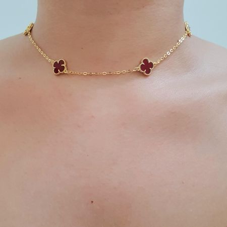 Colar Folheado a Ouro 18K Trevo Vermelho - Chérie Bijoux