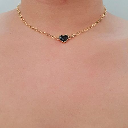 Colar Choker Folheado a Ouro 18K Coração Preto - Chérie Bijoux