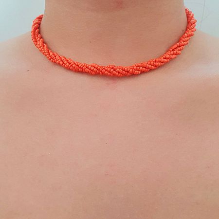 Colar Miçangas Laranja - Chérie Bijoux