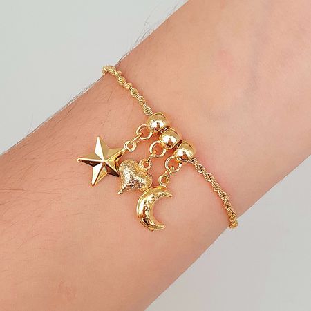 Pulseira Baiana Folheada A Ouro 18K Pingentes - Chérie Bijoux