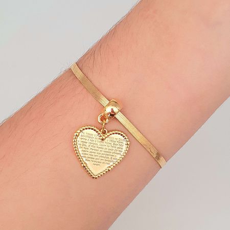 Pulseira Laminada Folheada A Ouro 18K Coração Com ... - Chérie Bijoux