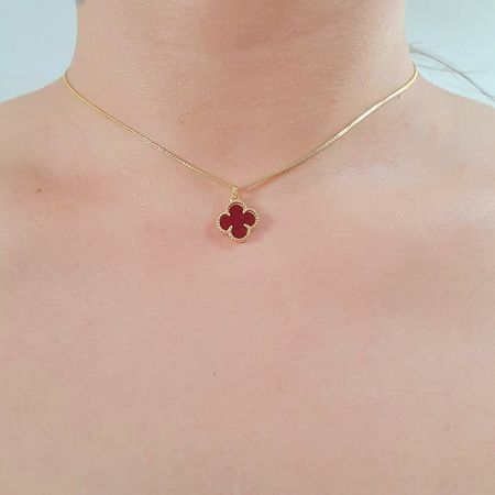 Colar Folheado a Ouro 18K Trevo Vermelho - Chérie Bijoux