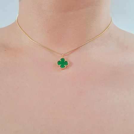 Colar Folheado a Ouro 18K Trevo Verde - Chérie Bijoux