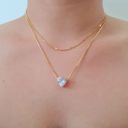 Colar Duplo Folheado a Ouro 18K Coração - Chérie Bijoux