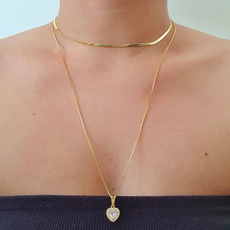 Colar Duplo Folheado a Ouro 18K Com Zircônia Crave... - Chérie Bijoux