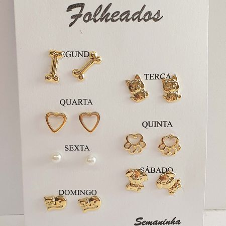 Kit De Brincos Semaninha Folheados a Ouro 18K Pets - Chérie Bijoux