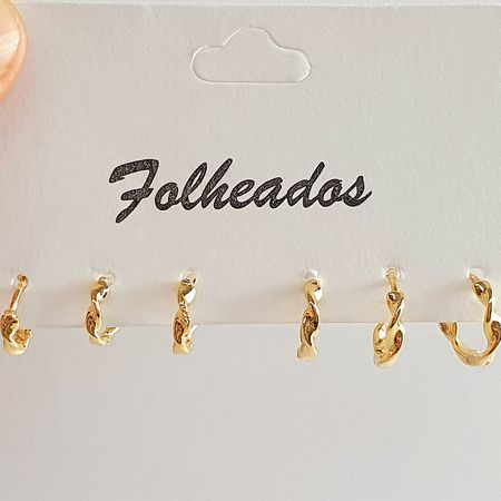 Kit De Mini Argolas Folheadas a Ouro 18K Onduladas - Chérie Bijoux