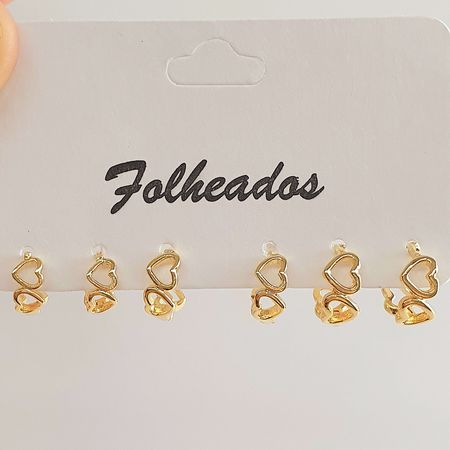 Kit De Mini Argolas Folheadas a Ouro 18K Coração - Chérie Bijoux