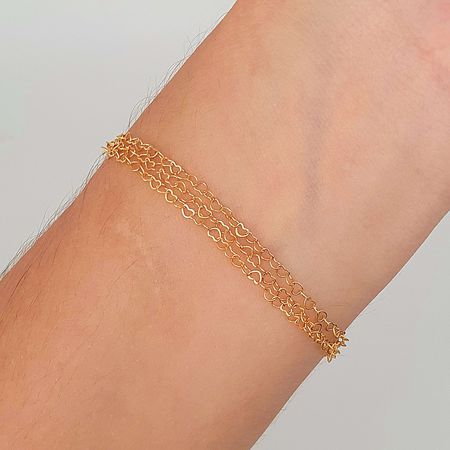 Pulseira Tripla Folheada A Ouro 18K Coração - Chérie Bijoux