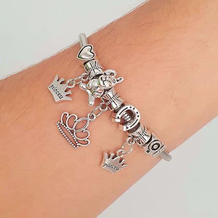 Pulseira Pandora Com Berloques Prata Sortidos - Chérie Bijoux