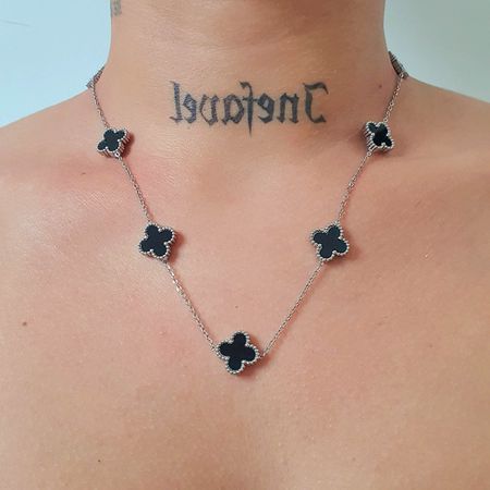 Colar Prata Trevo Preto - Chérie Bijoux