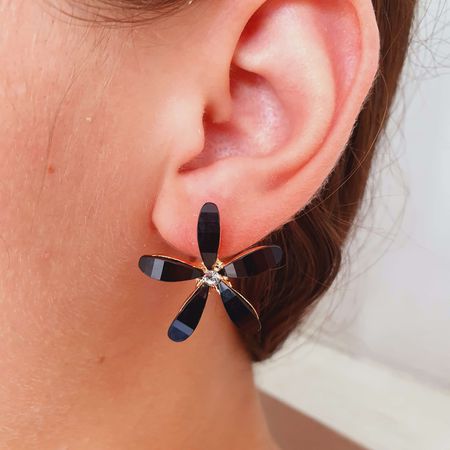Brinco Orquídia Dourada Preta - Chérie Bijoux
