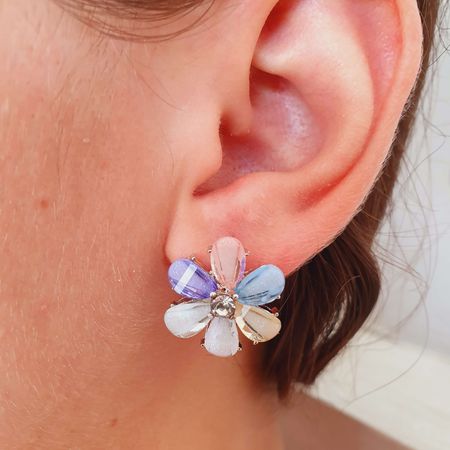 Brinco Margarida Prata Colorida - Chérie Bijoux
