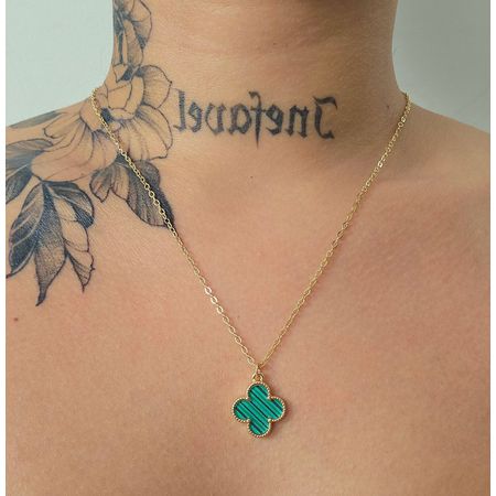Conjunto Dourado Trevo Verde - Chérie Bijoux