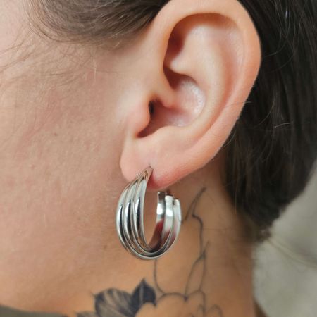 Argola Prata Texturizada (Aço Inixidável) - Chérie Bijoux