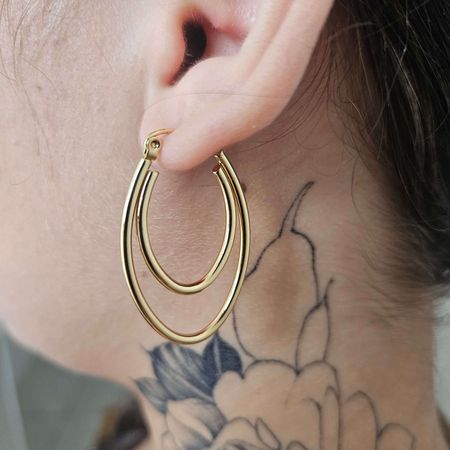 Argola Dourada Oval (Aço Inixidável) - Chérie Bijoux