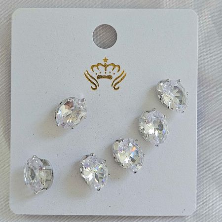 Kit De Brincos Oval Prata - Chérie Bijoux