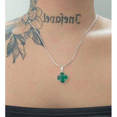 Colar Folheado a Prata 925 Trevo Verde - Chérie Bijoux