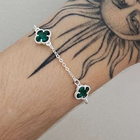 Pulseira Folheada A Prata 925 Trevo Verde - Chérie Bijoux