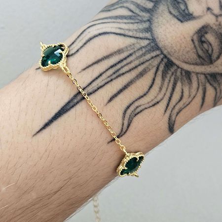 Pulseira Folheada A Ouro 18K Trevo Verde - Chérie Bijoux