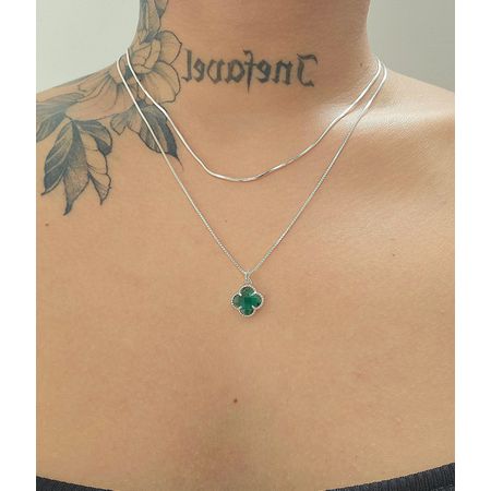 Colar Duplo Folheado a Prata 925 Trevo Verde - Chérie Bijoux