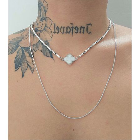 Colar Duplo Folheado a Prata 925 Trevo Branco - Chérie Bijoux