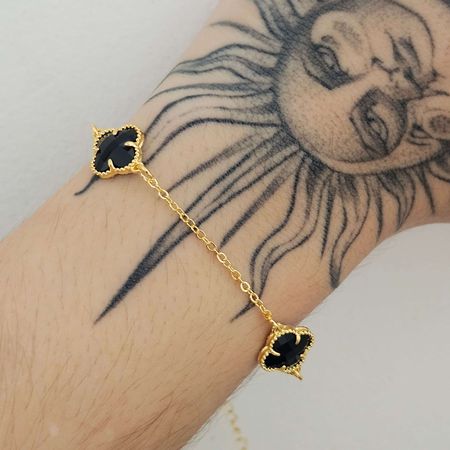 Pulseira Folheada A Ouro 18K Trevo Preto - Chérie Bijoux